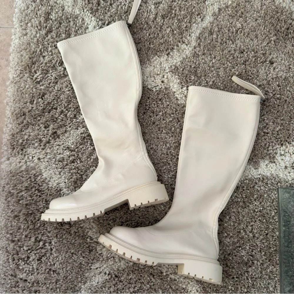 NEW Cream Platform Knee-High Boots